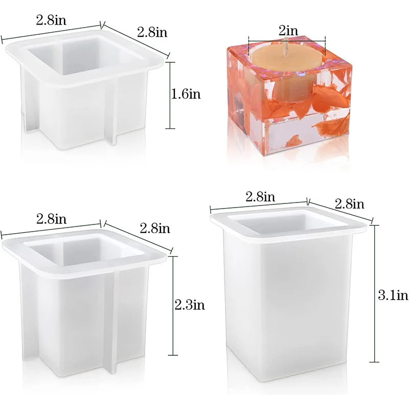 Square Candle Holder Ornament Silicone Mould DIY Crystal Epoxy Resin Mold