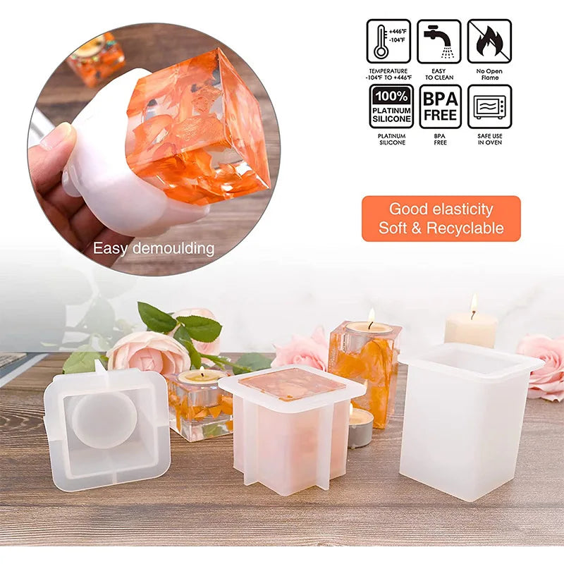 Square Candle Holder Ornament Silicone Mould DIY Crystal Epoxy Resin Mold