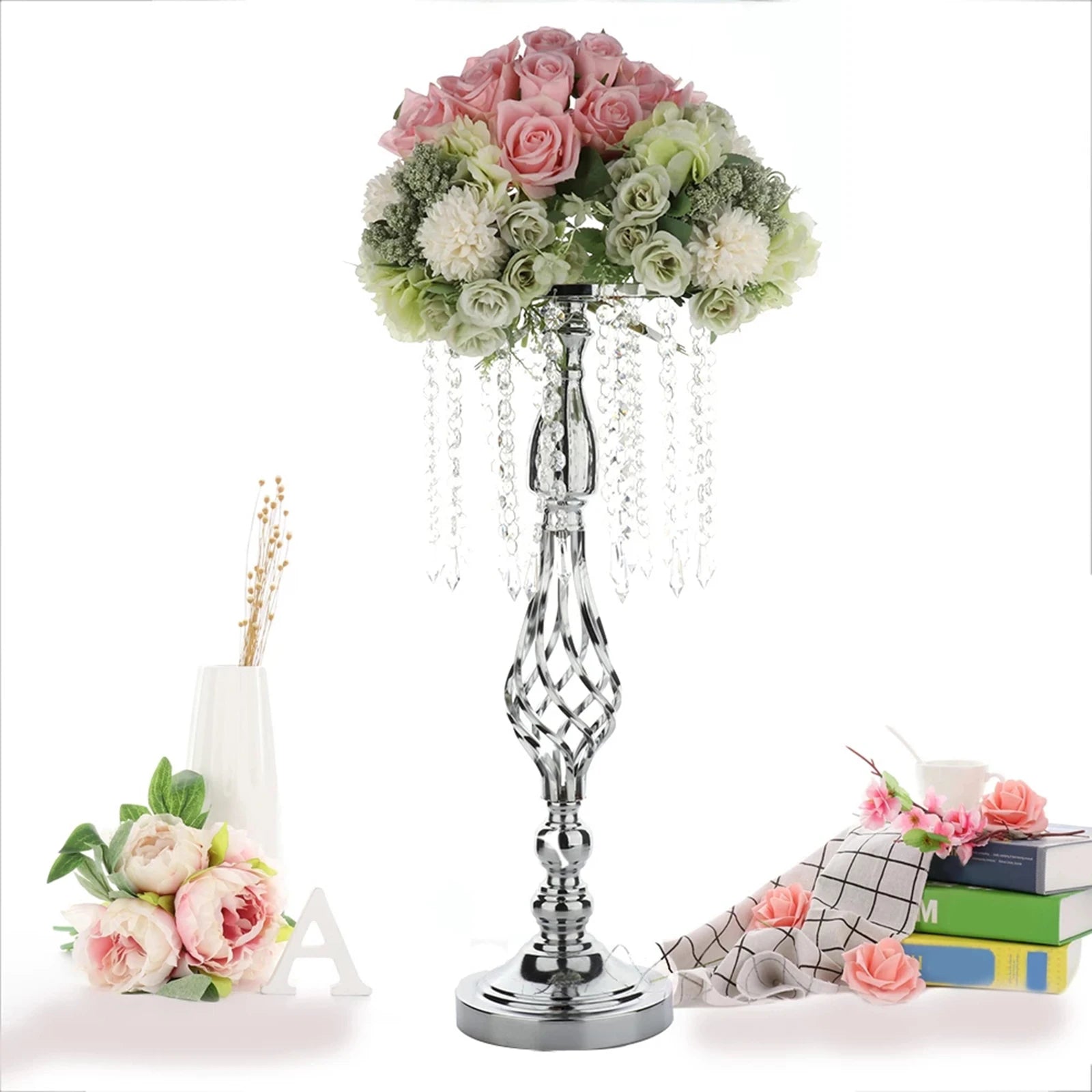 52cm Tall Crystal Candle Flower Holder Centerpiece Candle Holder Candlestick Road Lead Flowers for Wedding Table Party Decor