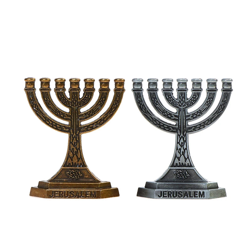 Ancient Copper Jewish Menorah Candle-holders Religions Candelabra Hanukkah Candlesticks 7 Branch Candle Holder Relic Sacred Deco