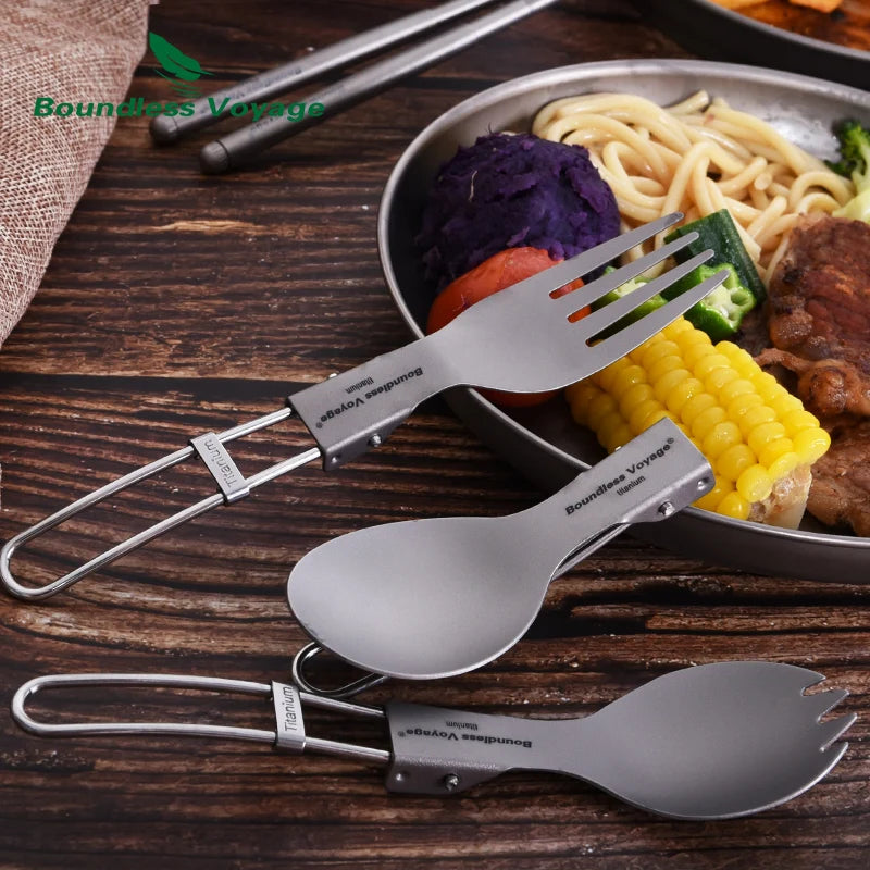 Boundless Voyage Camping Folding Cutlery Titanium Spoon Spork Fork Knife