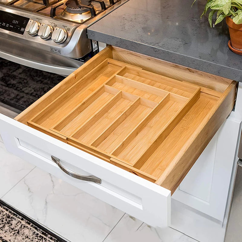 Cutlery Storage Box,  Bamboo Drawer Organiser,Fork Knife Spoon