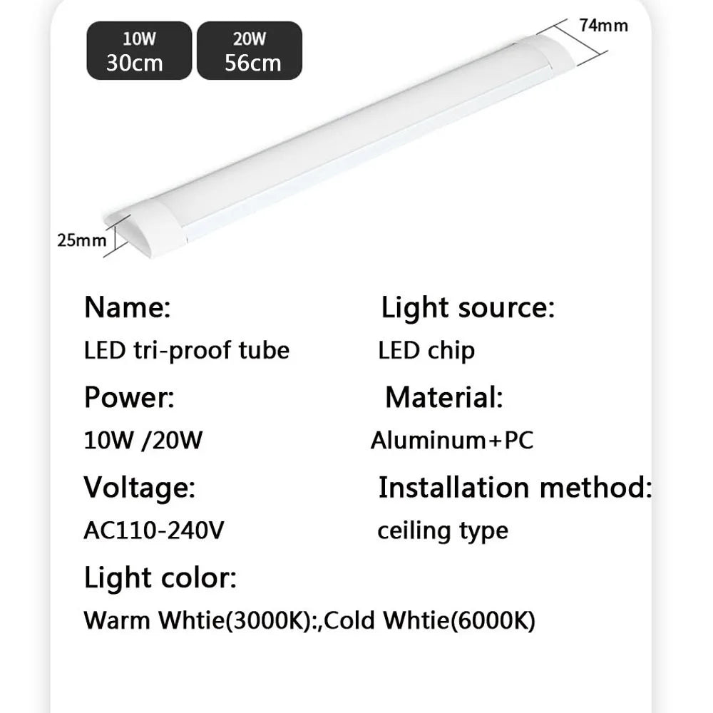 Led Tube Light 10W 30cm 20W 56cm Bar Lights Fluorescent led for Kitchen Under Cabinet Wall Lamps Home Lighting 110V 220V