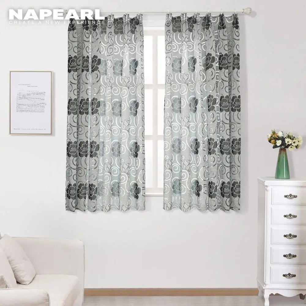 NAPEARL Short jacquard floral design semi-blackout curtains treatments