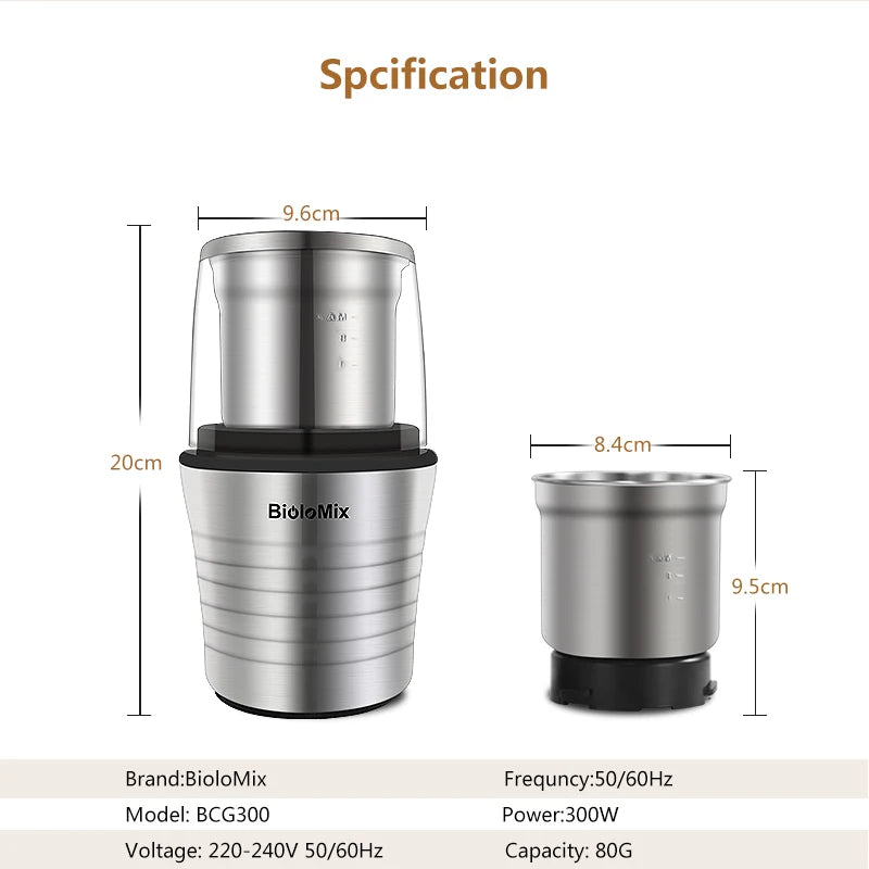 BioloMix 300W Dual Cup Coffee & Spice Grinder