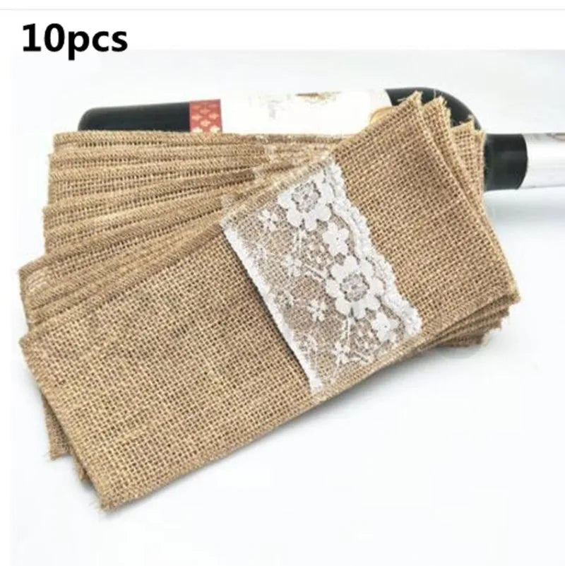 Natural Jute Burlap Cutlery Holders Packaging Fork and Knife for Wedding