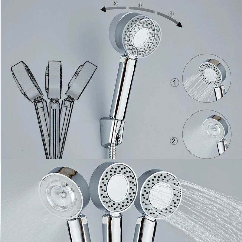 Double-sided Dual Function Shower Head Water Saving Round ABS Chrome Booster Bath Shower High Pressure Handheld Hand Shower