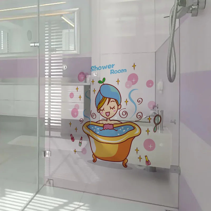 Lovely Girl In The Bath Glass Door Wall Sticker Shower Waterproof Bathroom Home Decoration Art Decals Stickers Window Wallpaper