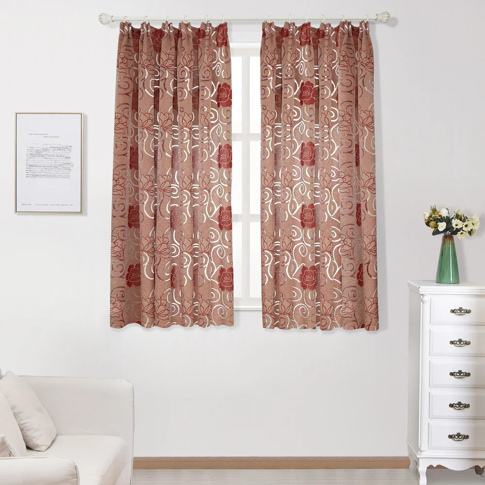 NAPEARL Short jacquard floral design semi-blackout curtains treatments