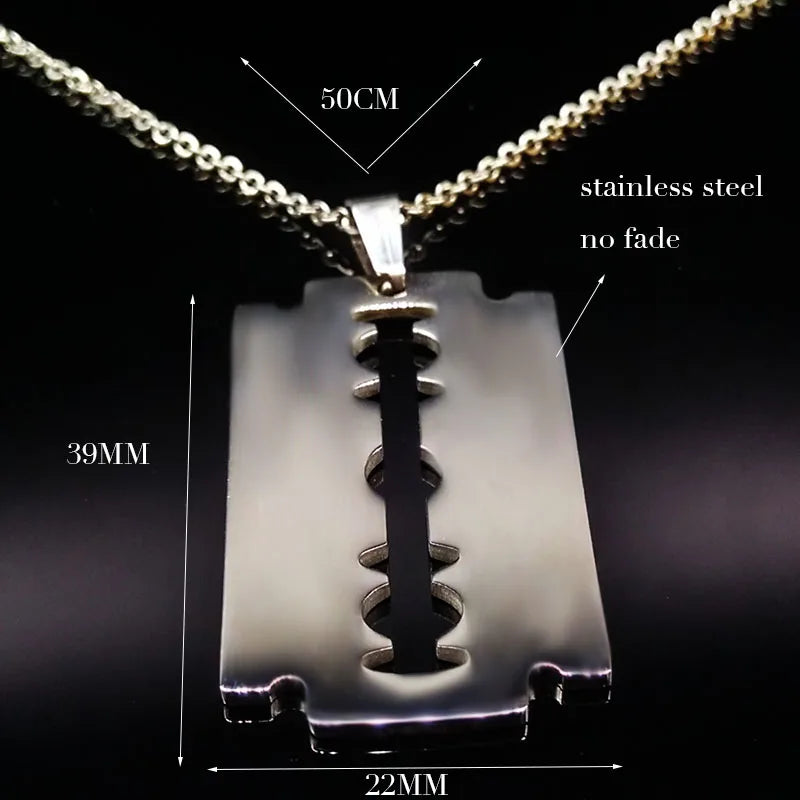 Hiphop Razor Blade Pendant Necklace Men Stainless Steel Male Knife Razorblade