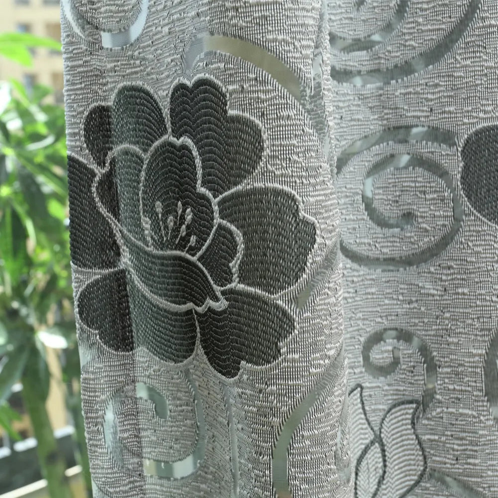 NAPEARL Short jacquard floral design semi-blackout curtains treatments