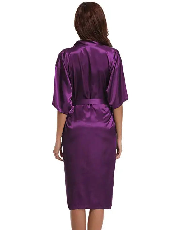 PURPLE Womens Robe Hot Sale Faux Silk Kimono Bath Gown Female Sexy Bathrobe Nightgown Mujer Pijama Size S M L XL XXL XXXL Zh02A