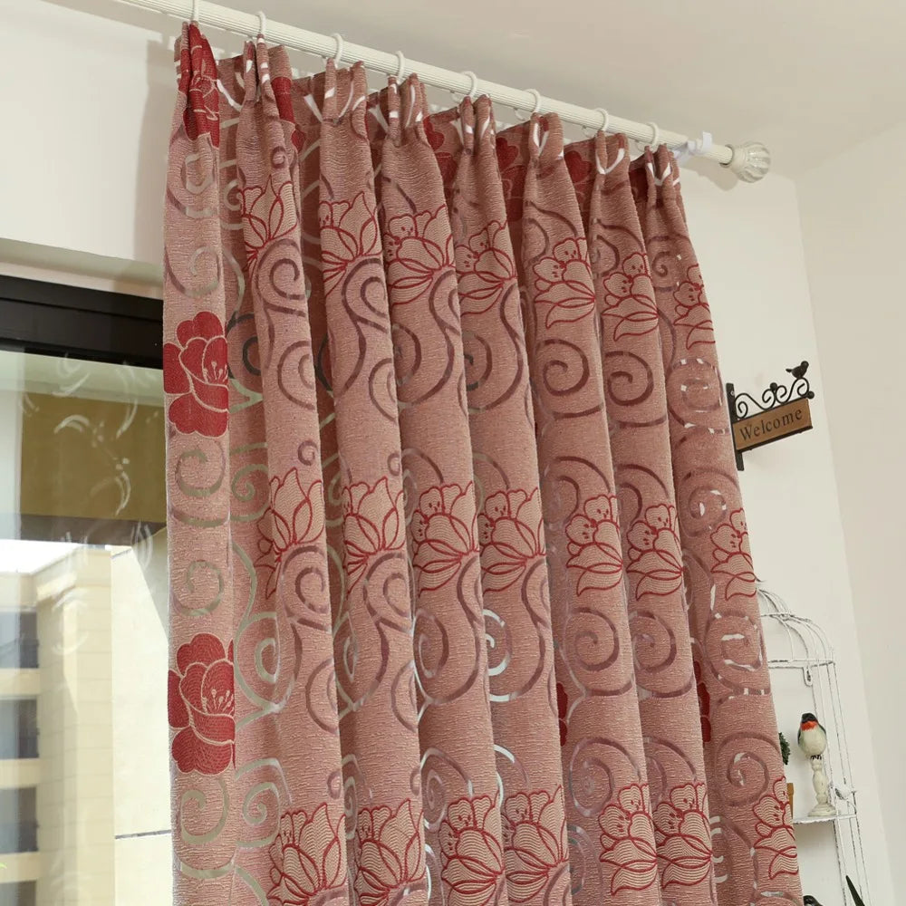 NAPEARL Short jacquard floral design semi-blackout curtains treatments