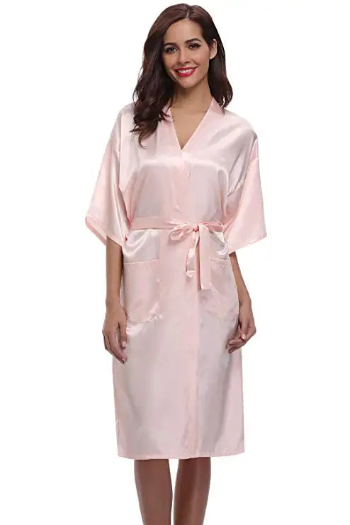 PURPLE Womens Robe Hot Sale Faux Silk Kimono Bath Gown Female Sexy Bathrobe Nightgown Mujer Pijama Size S M L XL XXL XXXL Zh02A