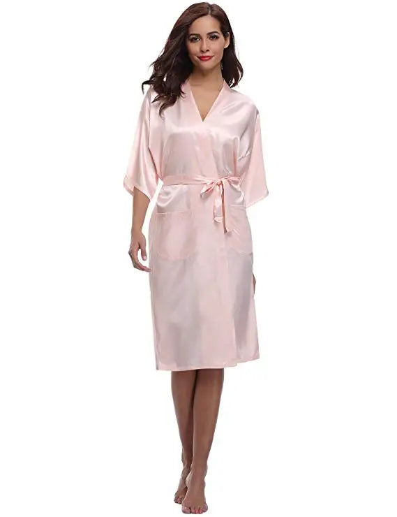 PURPLE Womens Robe Hot Sale Faux Silk Kimono Bath Gown Female Sexy Bathrobe Nightgown Mujer Pijama Size S M L XL XXL XXXL Zh02A