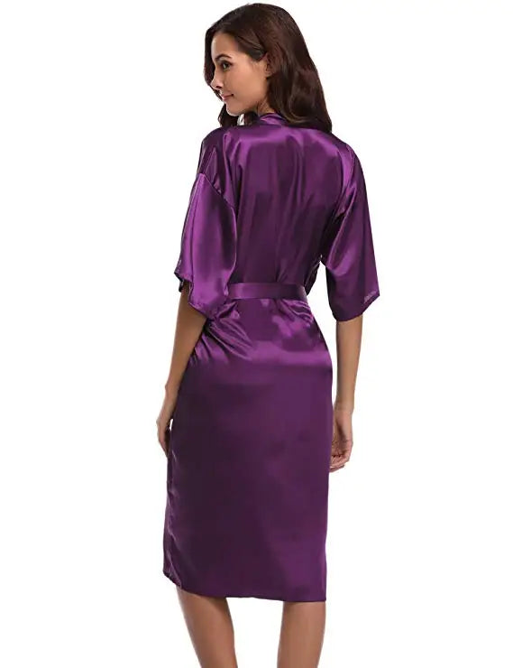 PURPLE Womens Robe Hot Sale Faux Silk Kimono Bath Gown Female Sexy Bathrobe Nightgown Mujer Pijama Size S M L XL XXL XXXL Zh02A