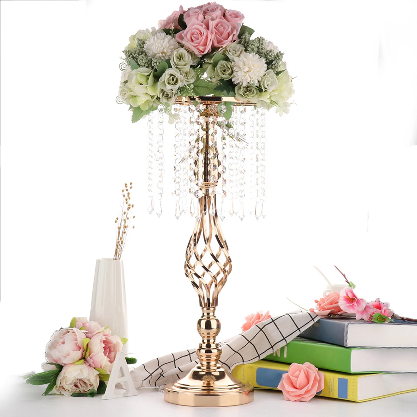 52cm Tall Crystal Candle Flower Holder Centerpiece Candle Holder Candlestick Road Lead Flowers for Wedding Table Party Decor