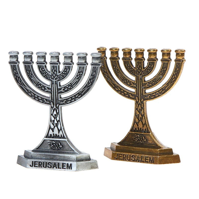 Ancient Copper Jewish Menorah Candle-holders Religions Candelabra Hanukkah Candlesticks 7 Branch Candle Holder Relic Sacred Deco