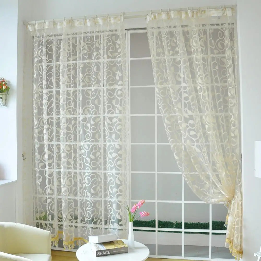 NAPEARL American Style Jacquard Floral Design Window Curtain Sheer for Bedroom Tulle Fabric Living Room Modern Ready Made