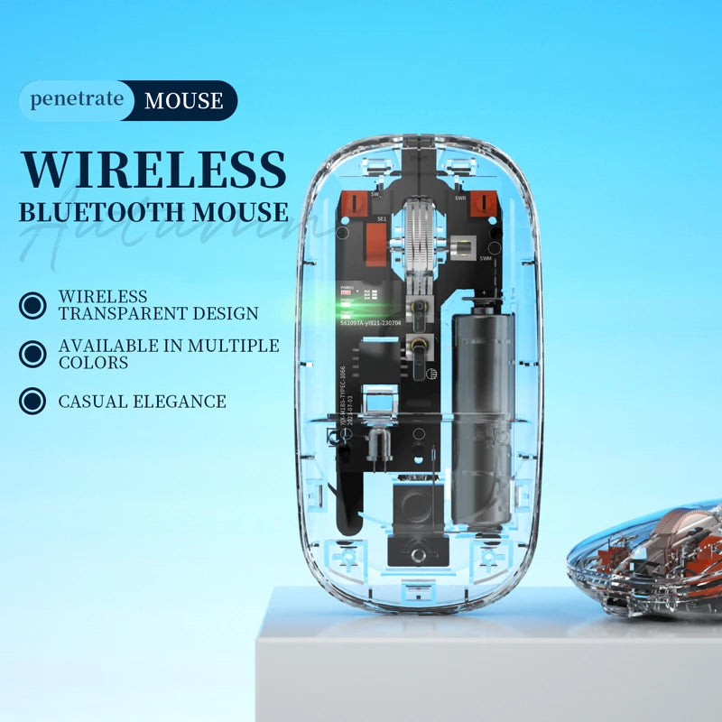 Xiaomi 2400DPI Bluetooth Wireless Mouse Full Transparent Cool Silent Dual Mode 2.4G500Ah Rechargeable Ergonomic Universal