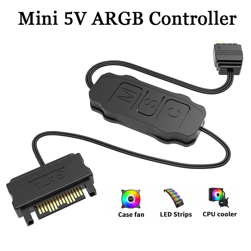 COOLMOON AR-1 Upgraded RGB Controller Cable 5V 3 Pin 3pin to SATA ARGB Controller HUB Adapter for PC Fan Cooling Fan Light Strip