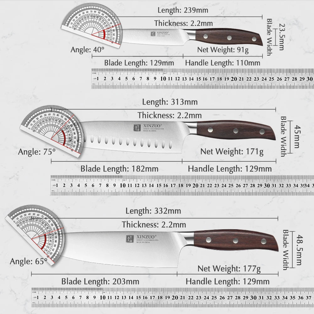 XINZUO 3PCS Kitchen Knife Set Utility Chef  Knife High Carbon