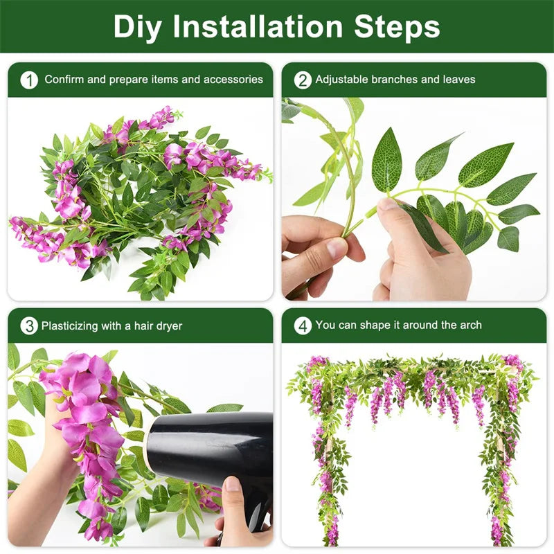 Wisteria Flowers Artificial Vine Fake Ivy Plants Garland for Wedding