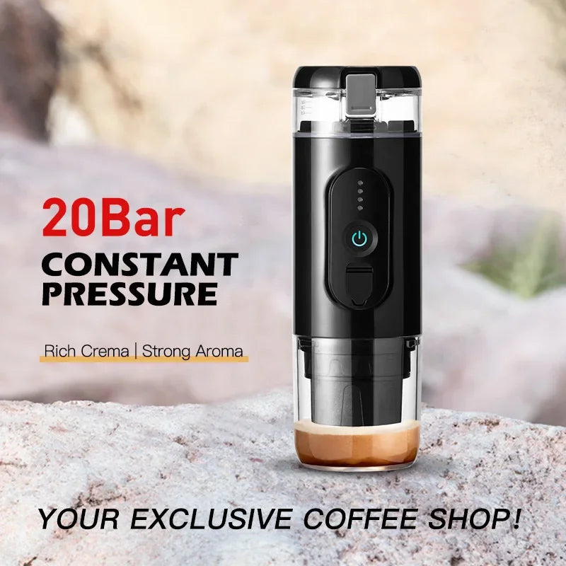 Portable Coffee Maker Travel Coffee Machine Compatible with Capsule and Coffee Powder USB Charging for Outdoor Car Office