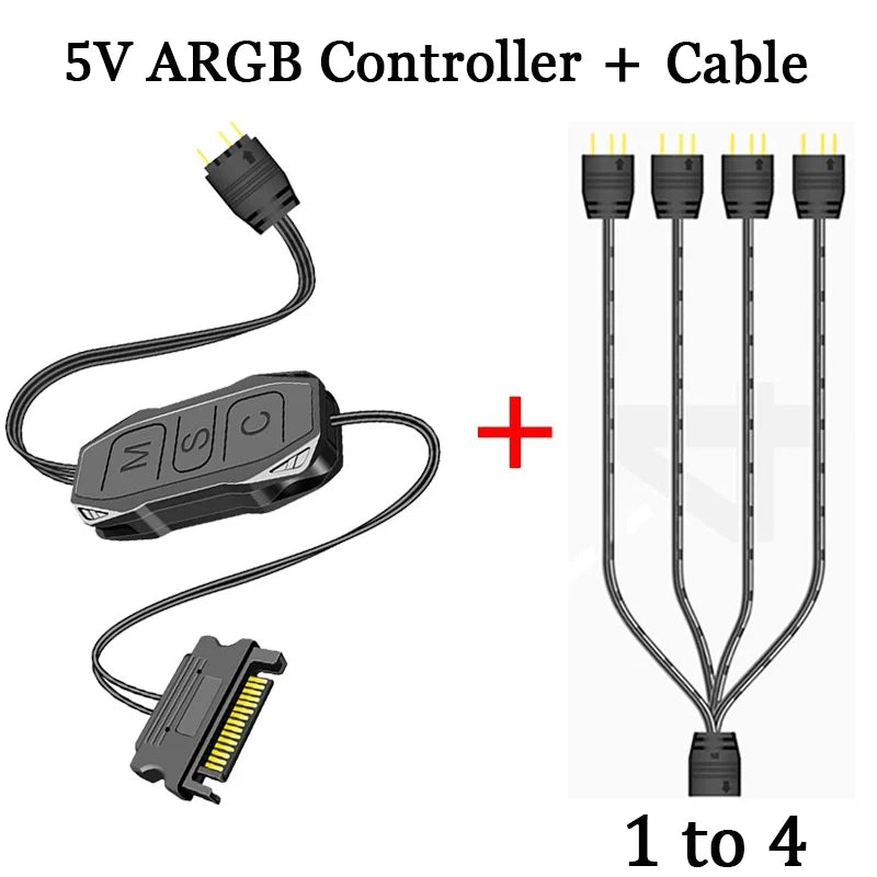 COOLMOON AR-1 Upgraded RGB Controller Cable 5V 3 Pin 3pin to SATA ARGB Controller HUB Adapter for PC Fan Cooling Fan Light Strip