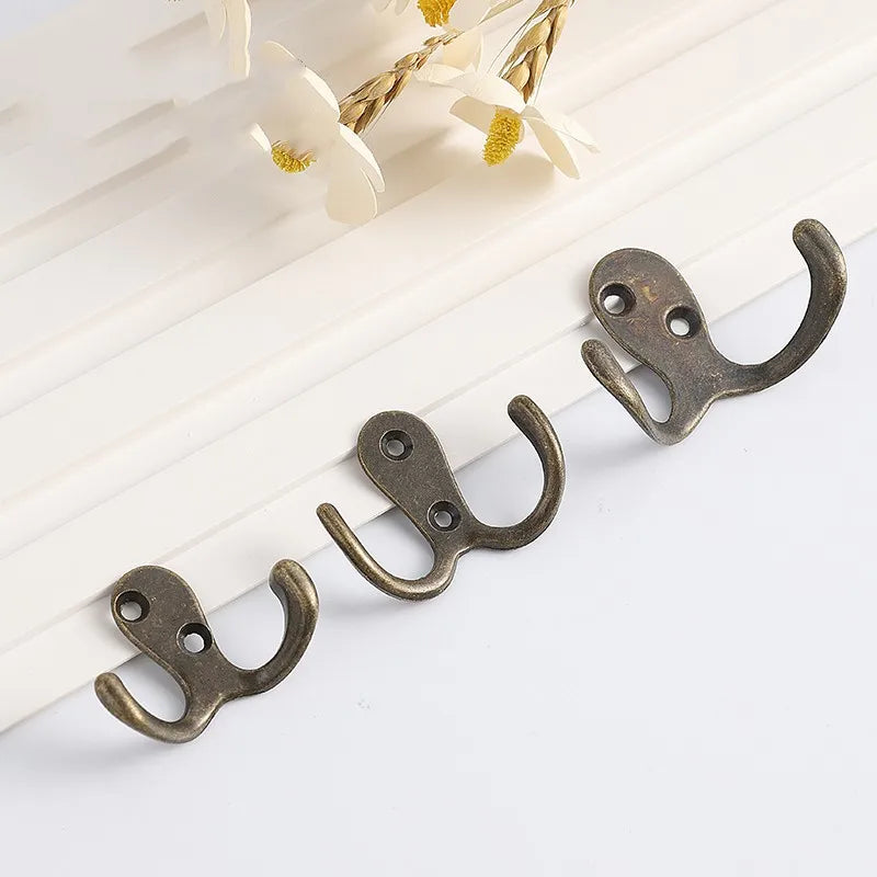 1PC Antique Wall Door Bath Double Prong Coat Hook Hanger,Pot Handbag Bag Hanger Hooks,2 Holes Hardware Bronze Black Silver