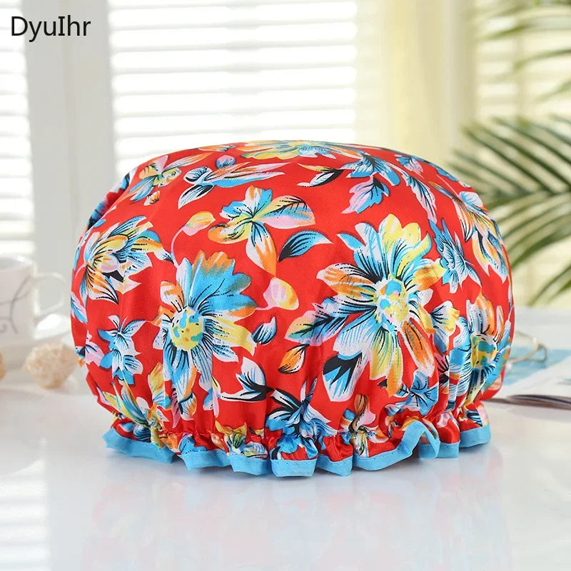 Adult Double Thicken Waterproof Shower Cap Makeup Bathing Headgear Kitchen Dustproof and Oil-proof Hair Cap and Shower Cap