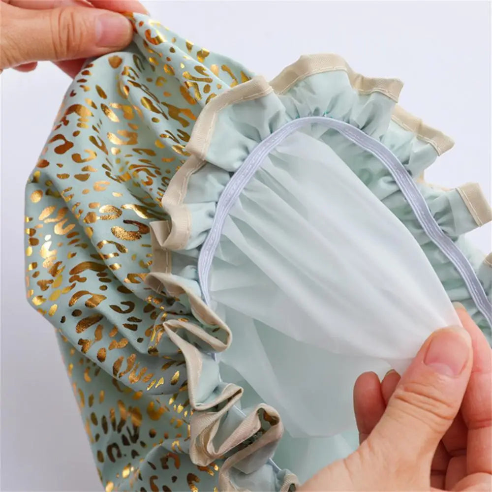 1PC Waterproof Shower Cap Double Layer Elastic Shower Hair Cover Women Supplies for Kitchen Bathroom Shampoo Caps Bathing Hat