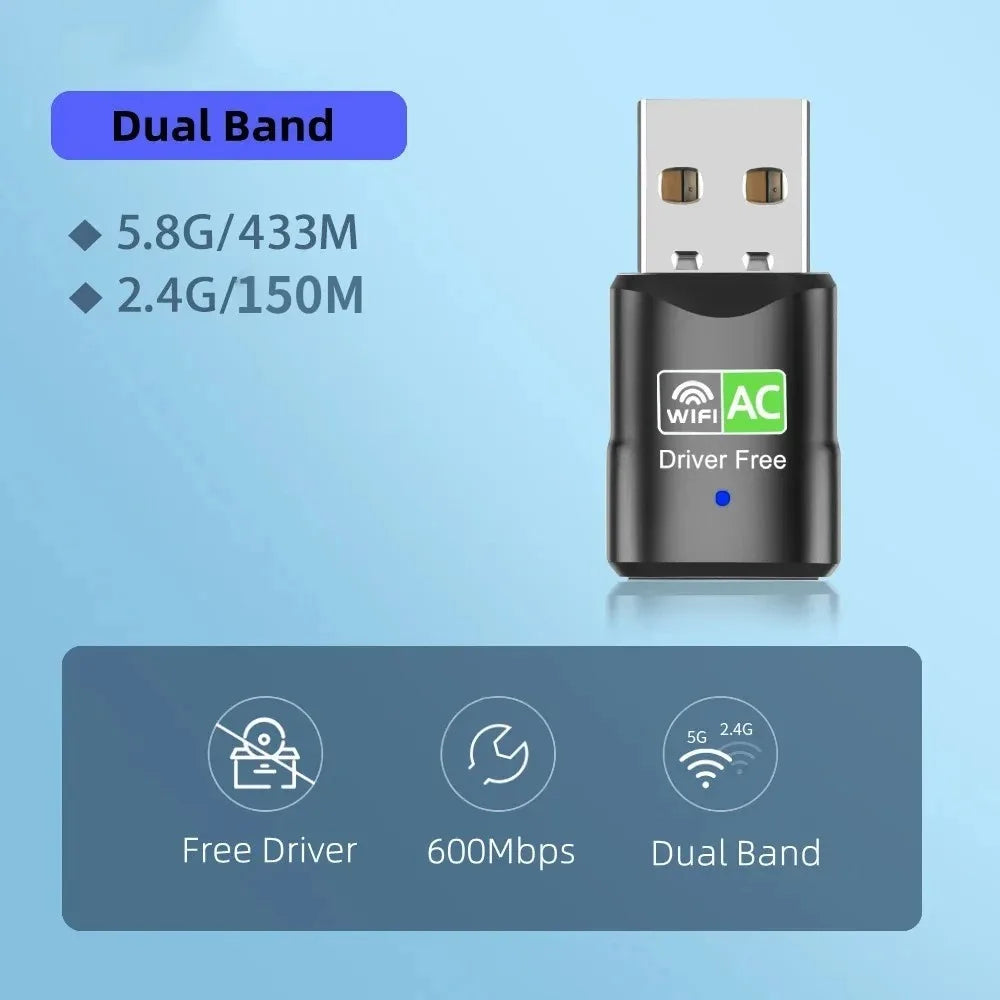 USB Wifi Adapter 600Mbps Wi fi Adapter 2.4G&5.8GHz USB Ethernet PC Wi-Fi Adapter Lan 300Mbps Wifi Dongle AC Wifi Receiver