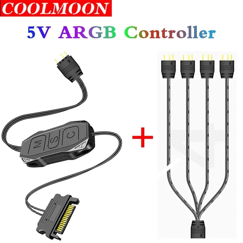 COOLMOON AR-1 Upgraded RGB Controller Cable 5V 3 Pin 3pin to SATA ARGB Controller HUB Adapter for PC Fan Cooling Fan Light Strip