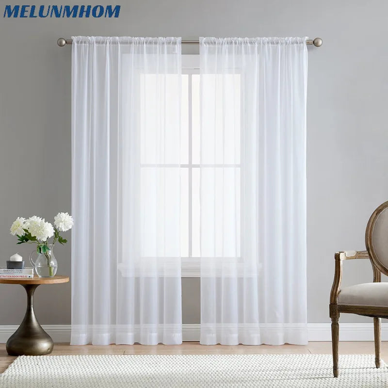 Europe Solid White Sheer Curtains for Kitchen Window Tulle Curtain for Living Room