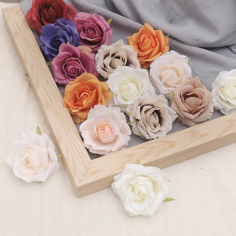 10pcs 7-8cm White Silk Rose Artificial Flower Heads Decorative Scrapbooking Home Wedding Christmas Decoration Fake Rose Flowers