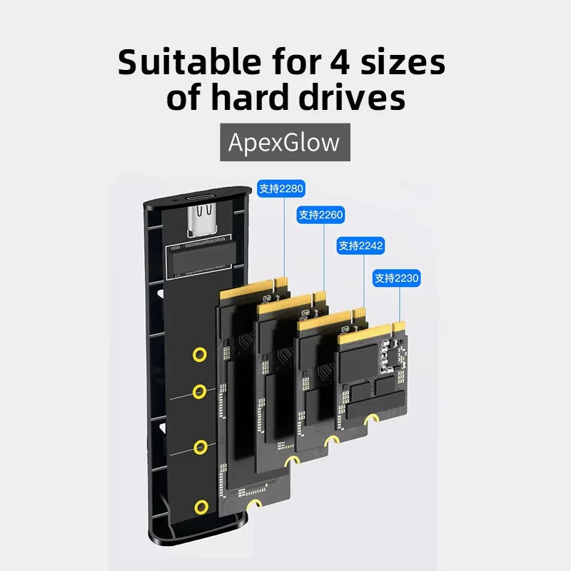 M2 SSD Case NVMe SATA Dual Protocol 10Gbps M.2 to USB Type C 3.2 Gen 2 Portable SATA NVMe External Enclosure SSD Box