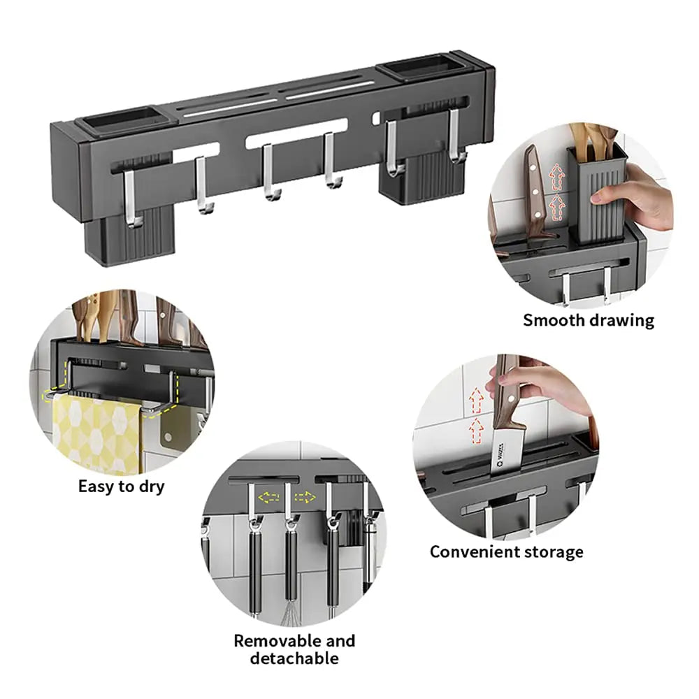 Wall Mounted Kitchen Utensil Rack Knife Holder Cutlery