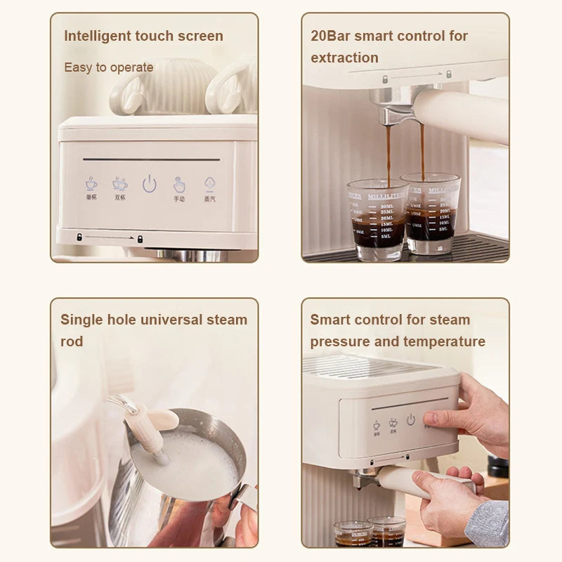 Multifunction Espresso Machine Automatic Milk Frother Foam Latte Steam 20bar Coffee Maker Extractor Cappuccino Brew Pot EU US UK