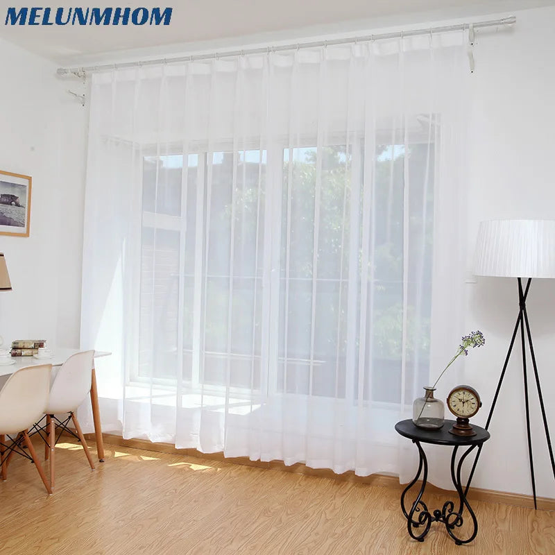 Europe Solid White Sheer Curtains for Kitchen Window Tulle Curtain for Living Room