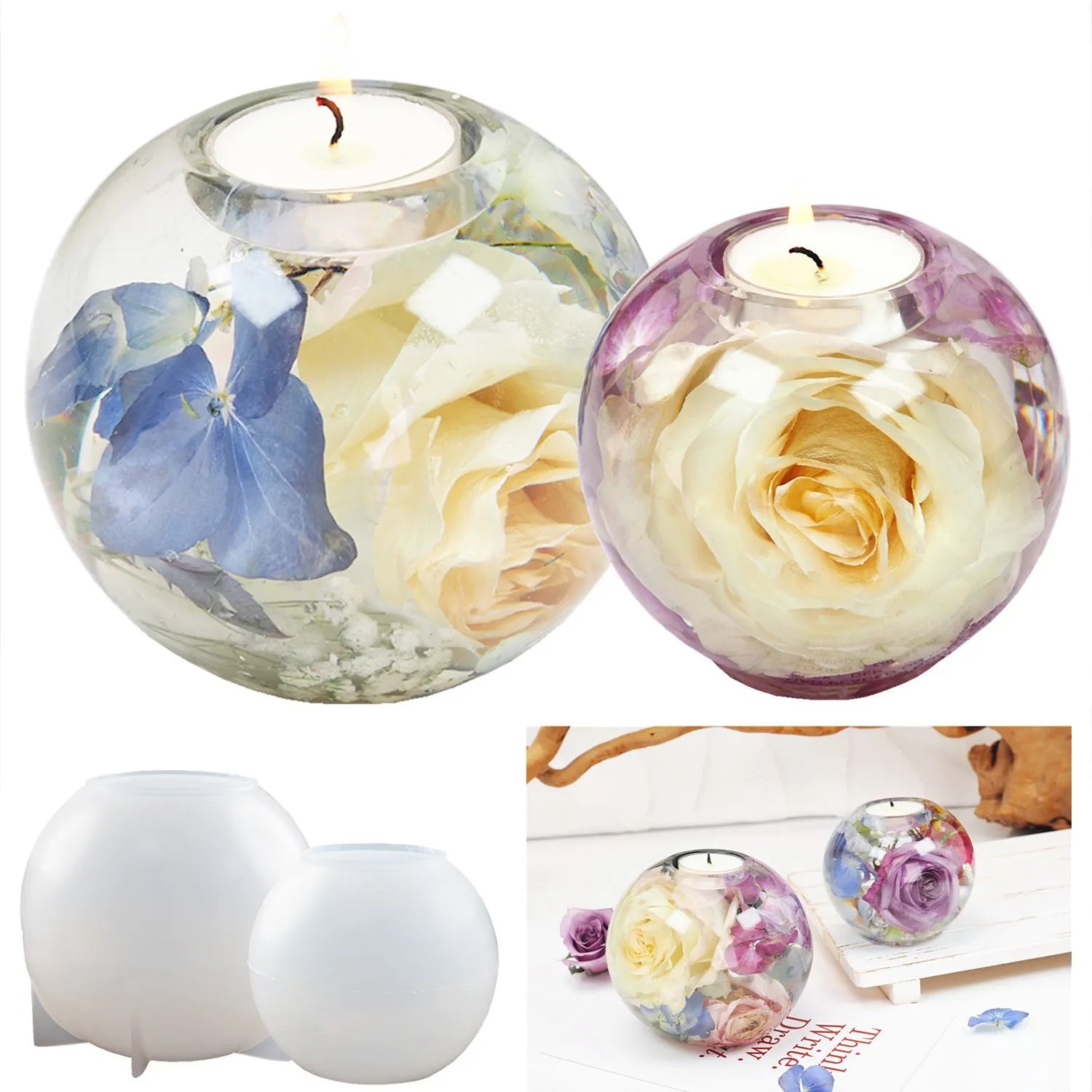 DIY Crystal Epoxy Resin Mold Sphere Candle Holder Mirror Silicone Mould