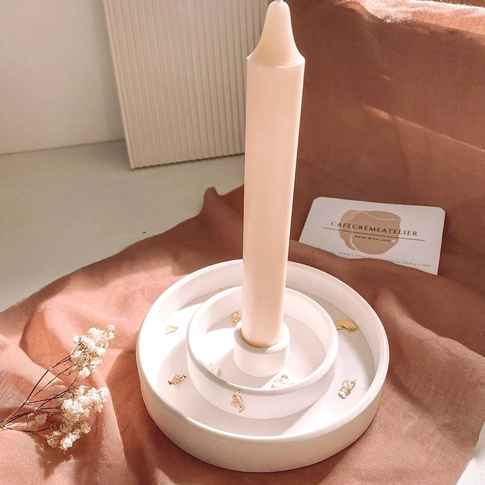 Concrete Round Candlestick Siliocne Mold DIY Handmade Plaster Epoxy Resin Candle Holder Tray Molds Home Crafts Decoration