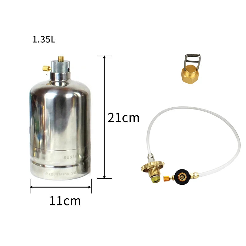 Outdoor Camping Stainless Steel Gas Bottle Inflatable Circulating Gas Tank Refill Adapter Portable Gas Stove Picnic Camping Fuel