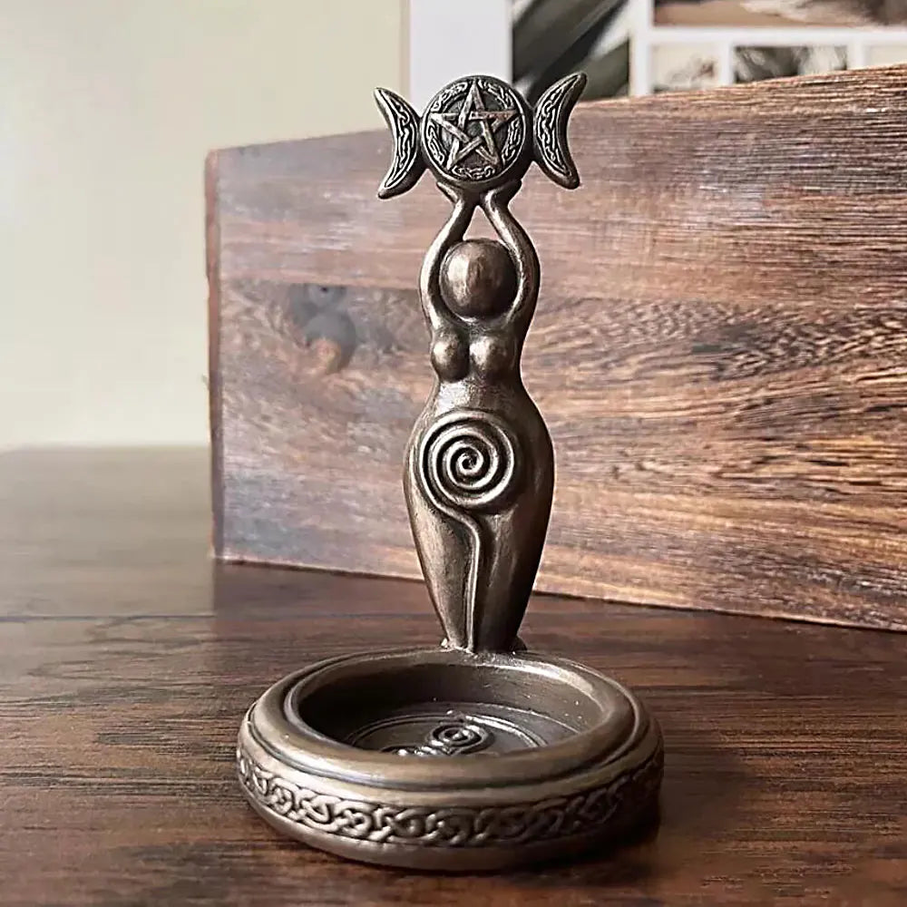 Goddess Triple Moon Tealight Candle Holder Stand Resin Sculpture Candlesticks Home Decor Gift