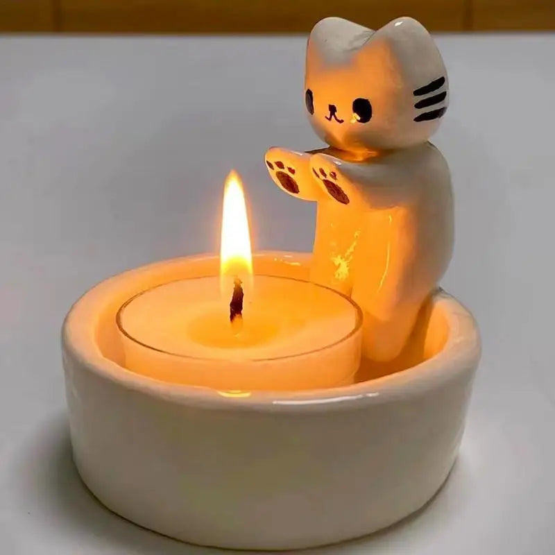 Kitten Candle Holder Warming Its Paws Cute Scented Light Holder Cute Grilled Cat Aromatherapy Candle Holder Desktop Ornaments