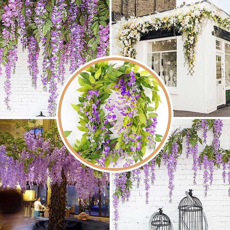 Wisteria Flowers Artificial Vine Fake Ivy Plants Garland for Wedding