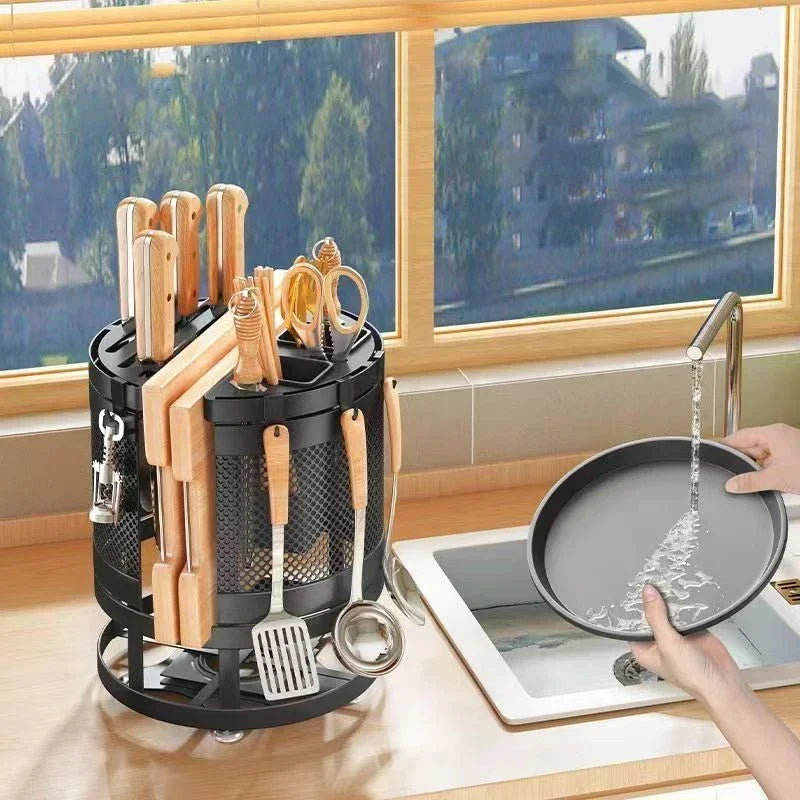 Rotatable Shelf Organiser Cutlery Countertop Kitchen Countertop