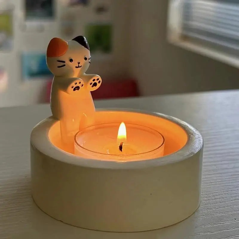 Kitten Candle Holder Warming Its Paws Cute Scented Light Holder Cute Grilled Cat Aromatherapy Candle Holder Desktop Ornaments