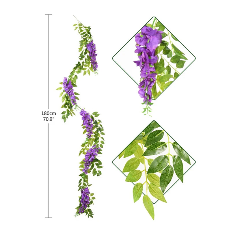 Wisteria Flowers Artificial Vine Fake Ivy Plants Garland for Wedding