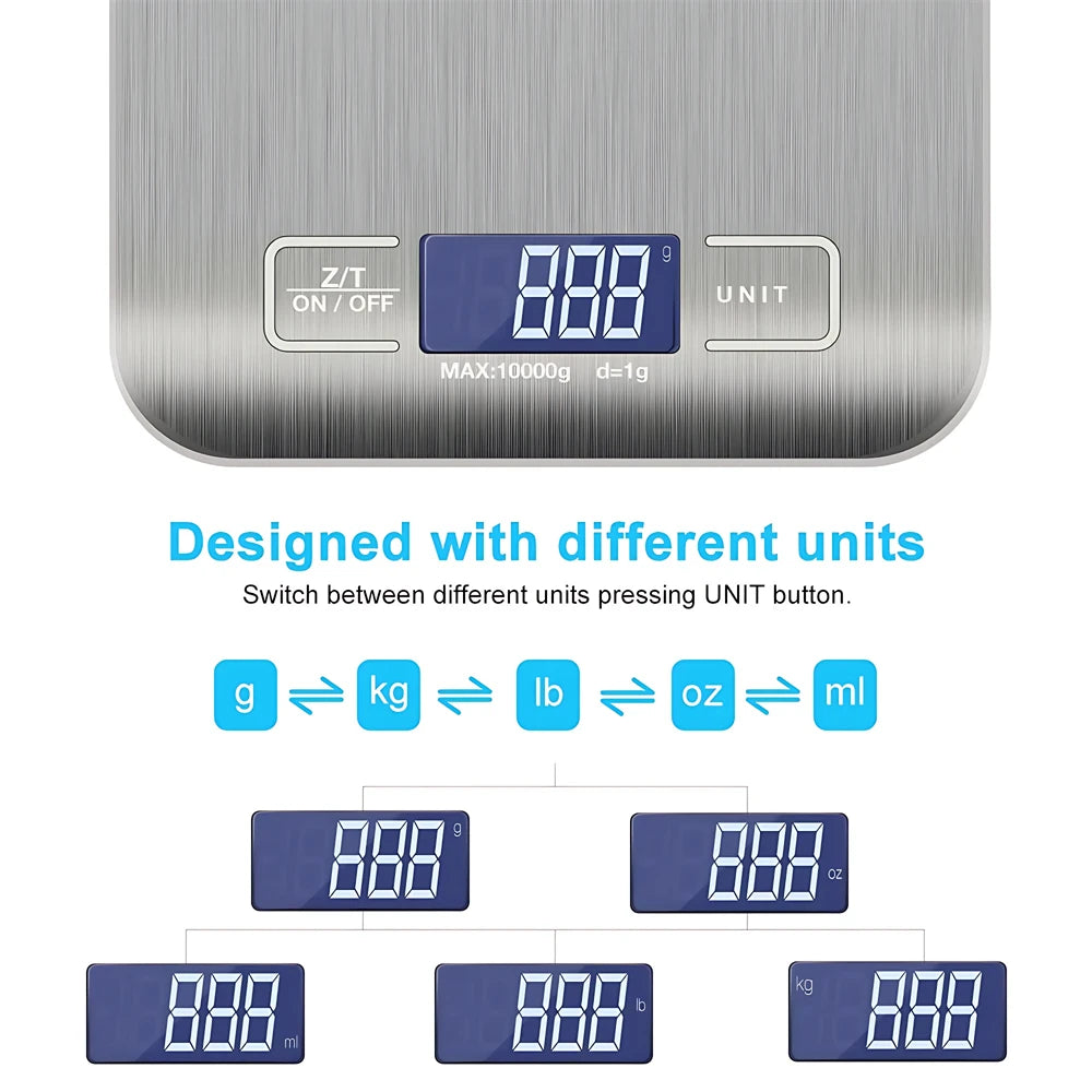 Balances de cuisine électroniques en acier inoxydable